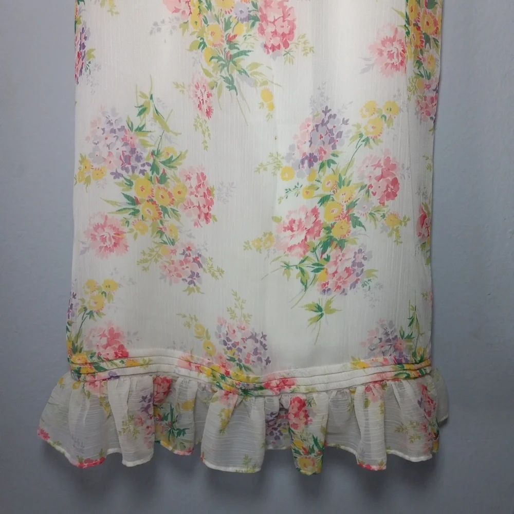 Ralph Lauren Cream Dress with Pastel Floral Trim Spring Summer Size 8